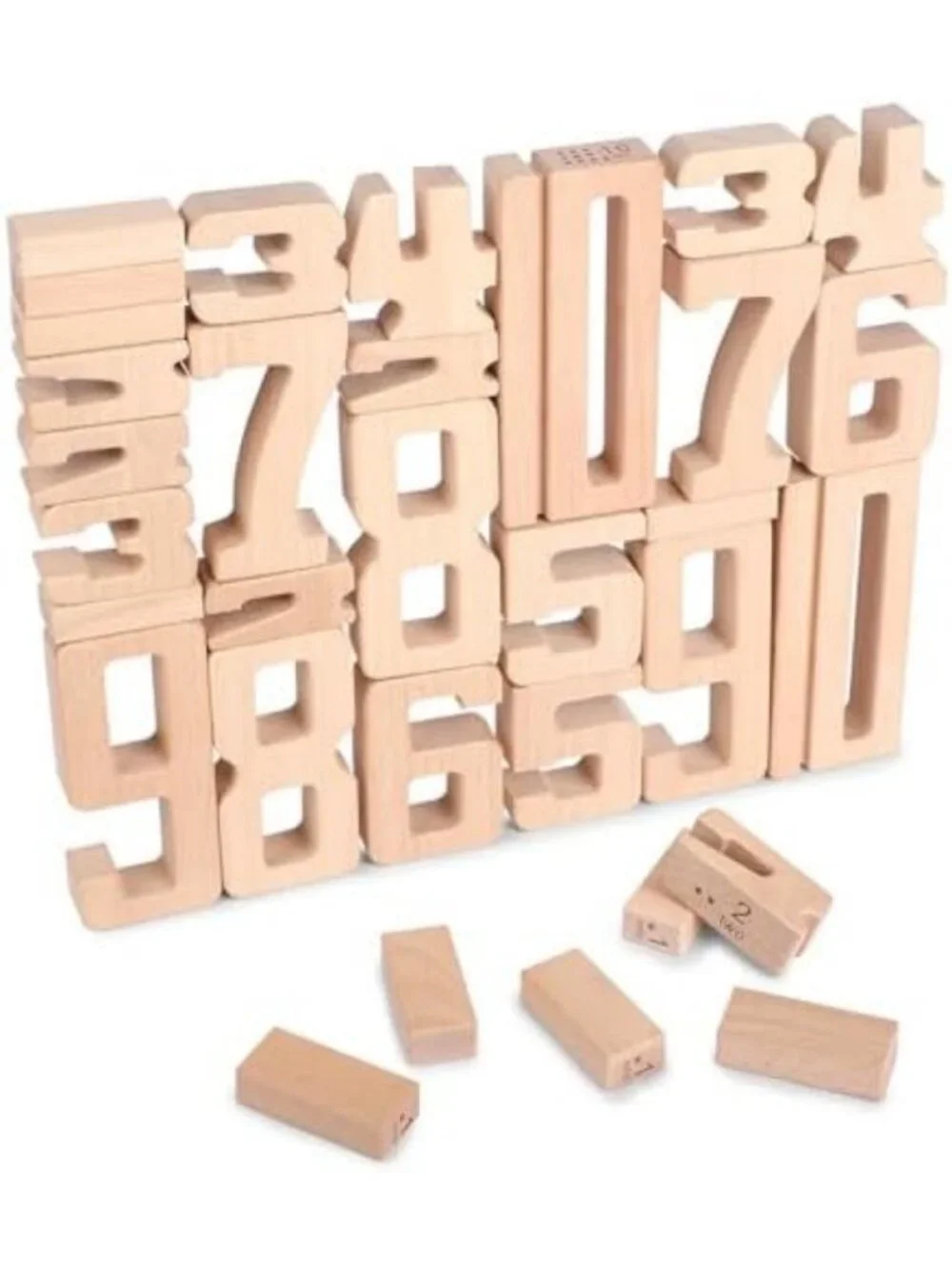 Large Wooden Number Building Blocks 1-10, 32 Pcs Educational Toy for Kids